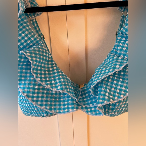 Lilly Pulitzer Blue White NWOT Women’s Aelin Crinkle Gingham Bikini Top Size 10 - Picture 6 of 14